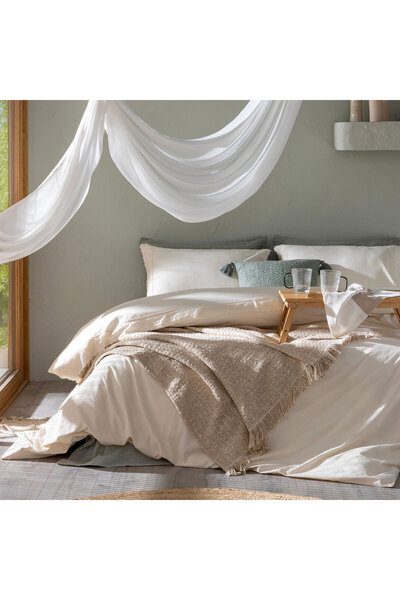 Chakra Pıa 100% Cotton King Size Duvet Cover Set 230X220 cm Ecru