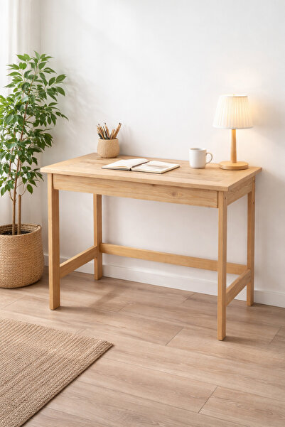 GOOB %100 Masif Çam Ahşap Çalışma Masası 50x85 cm Doğal Çam Çekmeceli Minimal...