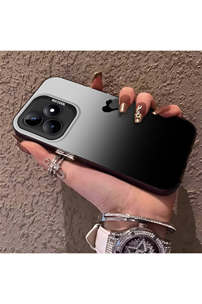 SLIMFELT Realme C51/C53 Uyumlu Siyah Gümüş Geçişli Kalp Kılıf, Sevimli Cool Tarz