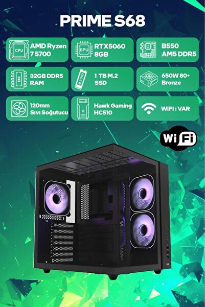 Game Garaj Prime S68 AMD R7 5700 32GB RAM 1TB SSD RTX5060 120mm Sıvı Soğt Fre...