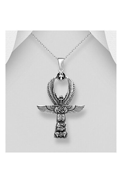 HELENAS Men's silver pendant Egyptian cross, goddess Isis, scarab and Eye of ...