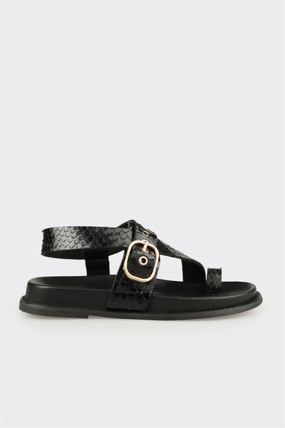 Elle Shoes Siyah Deri Kadın Sandalet