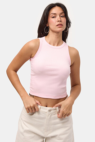 it's basic Women's Pink S6-98 Zero Sleeve Stretch Fabric Crop Top