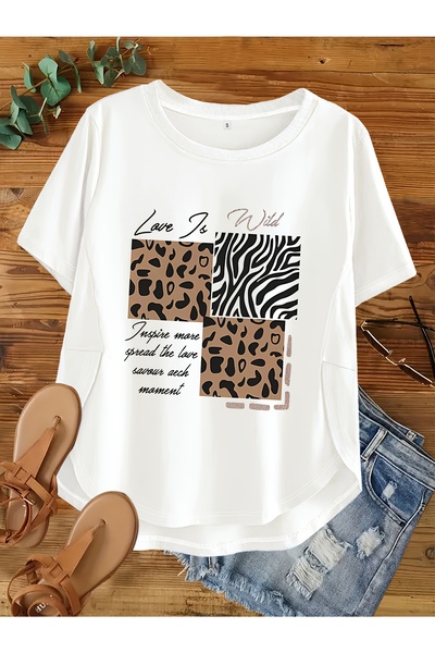 121 Plus Size,Women's Large Size Round Neck Printed Short Sleeve T-Shirts for...