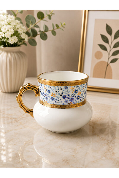 RUBİ PORSELEN Chubby Porcelain Mug with Flower Motif 220 ml