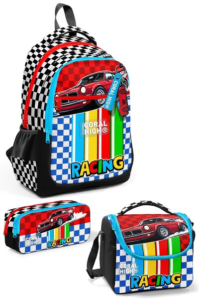 Coral High Set de 3 genți de școală cu model mașină roșie pentru copii SET013...