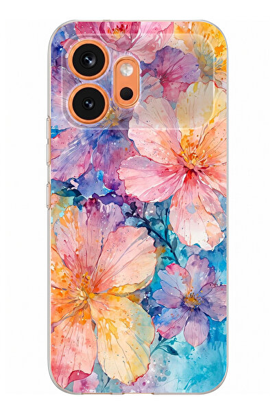 TechTree Honor 600 Uyumlu Renkli Çiçekler Sulu Boya Baskılı Silikon Kılıf