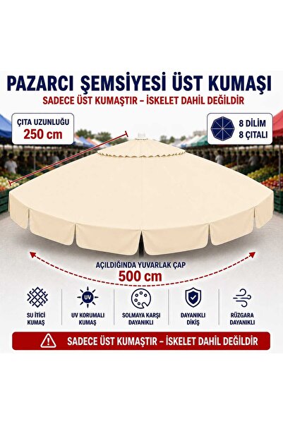 Şemsiyecim 8 Çıtalı Pazarcı Şemsiyesi Üst Kumaşı 500 cm Çap 250 cm Çıta Uyumlu