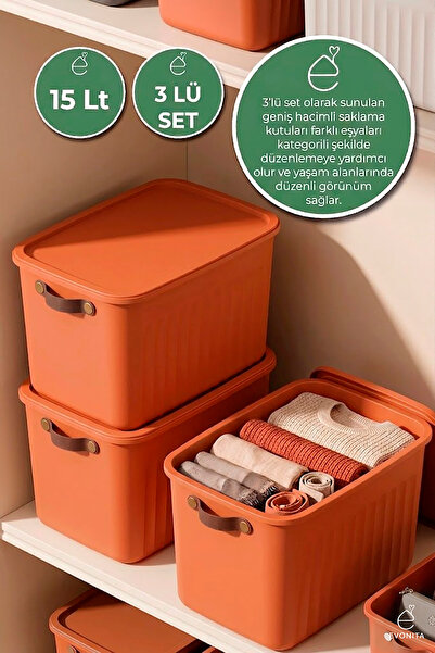 EVONİTA Dekoratif Saklama Kutusu 3lü Kapaklı Organizer Banyo Mutfak Düzenleyi...