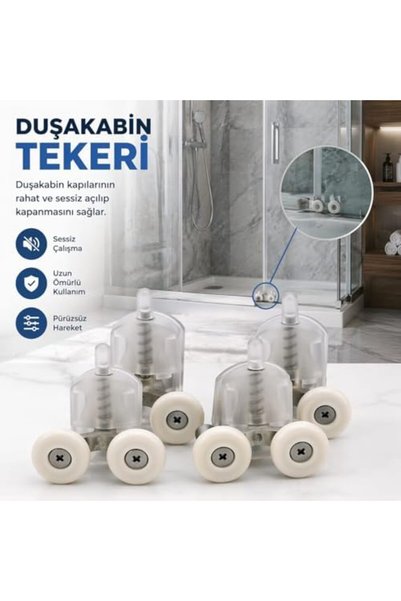 Yıldızan zkra shop Duşakabin Kapı Tekerleği Seti, 4'lü Alt/Üst Duş Kapısı Rulmanı, Cam Duşakabin Sürgü Tekerl