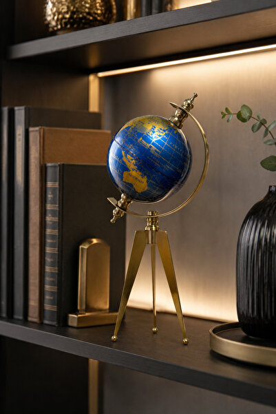 MİS KİTCHEN Lüks Dekoratif Dünya Küresi Gold Ayaklı Mavi Globe Ofis ve Salon ...