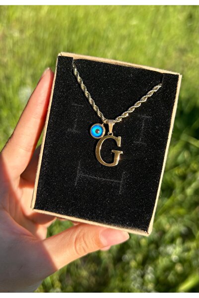 Zarifce Takı G Harfi Gold Renk Burgu Zincir Boncuklu Çelik Kolye 45 CM