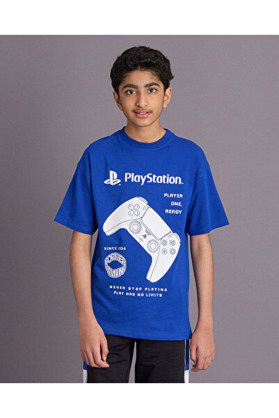 REDTAG Senior Boys Blue Printed T Shirt