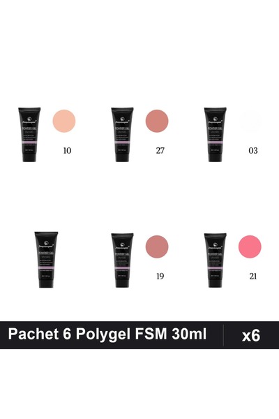 FSM Set 6 Polygel 30ml - Nr.01, Nr.03, Nr.10, Nr.19, Nr.21, Nr.27 - Construct...