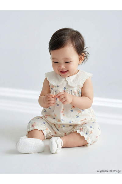LC Waikiki Lcw Baby Ekru Peter Pan collar Floral Baby Girl Romper