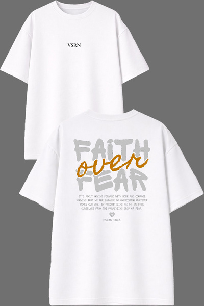 VSRN Μπλουζάκι Fath Fear Design με στάμπα μπροστά και πίσω, λευκό, oversized