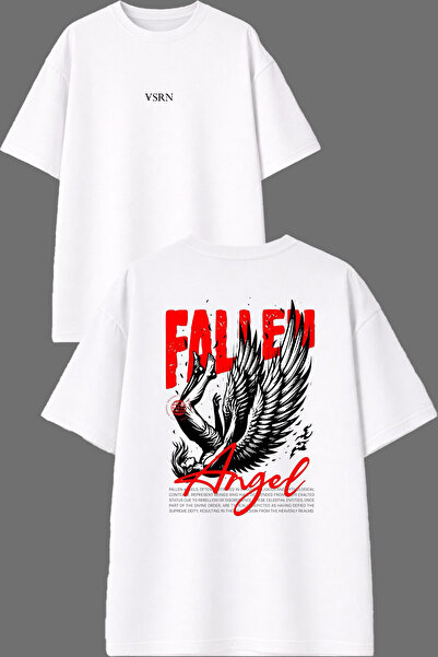 VSRN Fallen Angel Design Front and Back Printed White Oversize T-Shirt