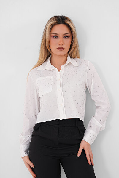 Mdg Tekstil T8012 Taş Detaylı Crop Gömlek