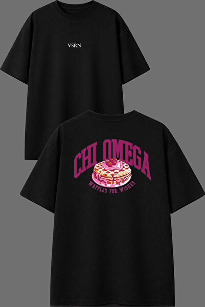 VSRN Omega Waffles Design Front and Back Printed Black Oversize T-Shirt