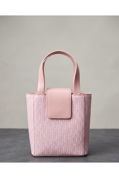 Melos Butik Women's Powder Pink Monogram Patterned Bucket Model Hand and Shoulder Bag
