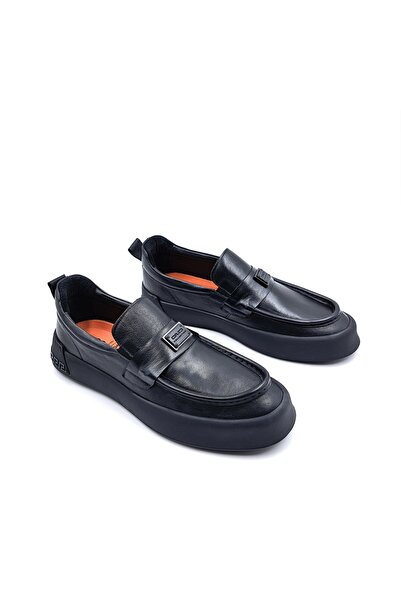 LUCIANO BELLINI Genuine Leather Laceless Black Color Memory Foam Men's Shoes ...