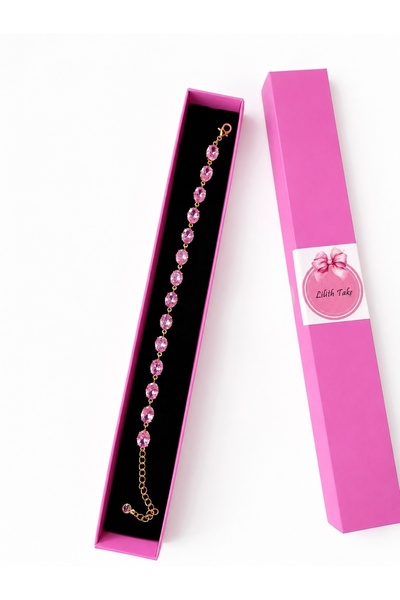 Lilith Takı Pink Stone Gold Bracelet |   Elegant Sparkling Stone Detailed Sty...