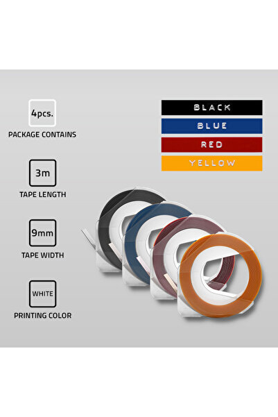 Qoltec Set de 4 role de bandă 3D pentru mașina de etichetat DYMO Omega, 9mm*3...