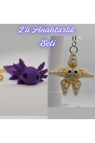 3DAtölyeMaker Purple Flexible Big Axolotl and Light Yellow Moving Sea Star Ke...