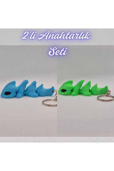 3DAtölyeMaker Light Blue Flexible Dragon and Green Flexible Dragon Keychain