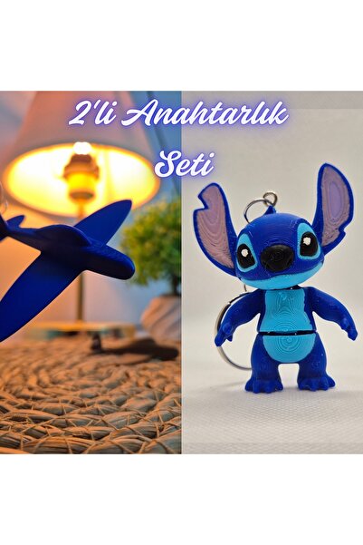 3DAtölyeMaker Blue Airplane and Blue Flexible Stitch Keychain