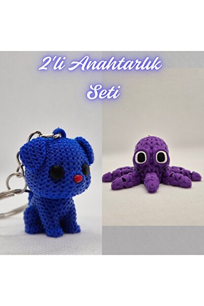 3DAtölyeMaker Blue Knitted Patterned Dog and Purple Knitted Pattern Octopus K...