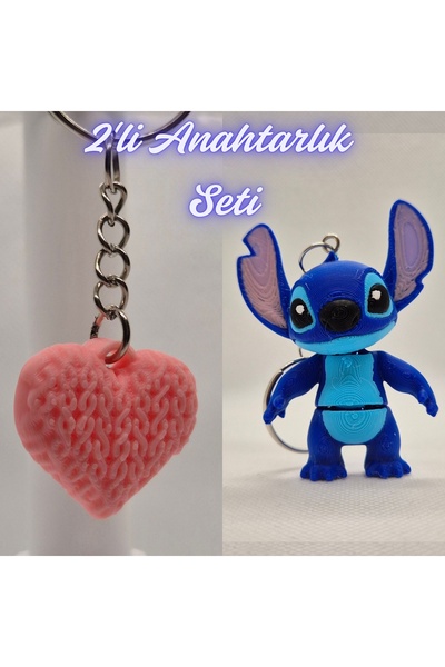 3DAtölyeMaker Light Pink Knitted Patterned Heart and Blue Stretchy Stitch Key...