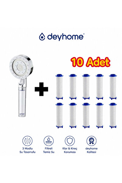 DEYHOME 5 Kademeli Filtreli Duş Başlığı Basınç Artırıcı Duş Başlığı + 10 Adet...