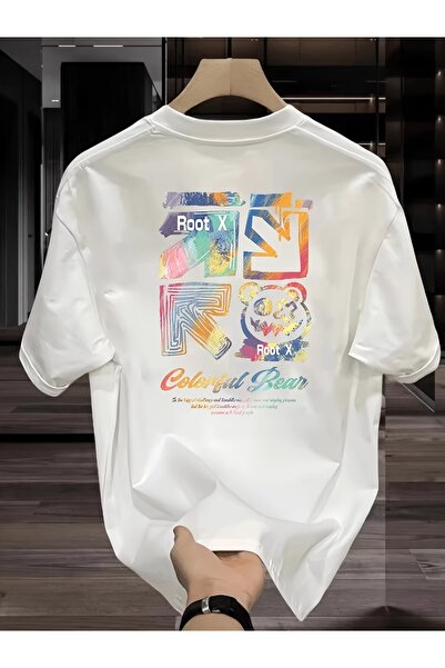 PAVRO Unisex Άνετο T-shirt με μικτό σχέδιο και στάμπα