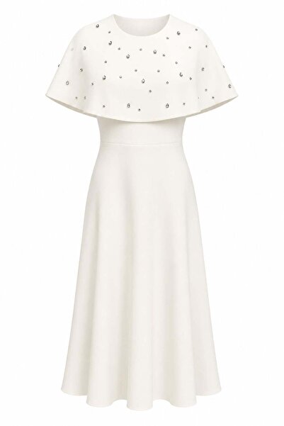 HAZELANNA White Dress with Mobile Stones and Bolero