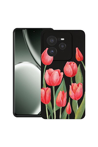 bestcase Калъф за Realme GT 7 Pro с дизайн на червени лалета, TPU матов ултра...