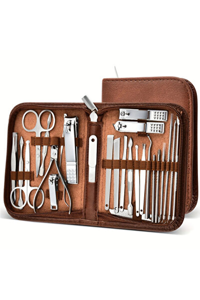 choice2 26 pcs Brown--silver Nail Clippers Set 26 Piece Manicure Set & Pedicu...