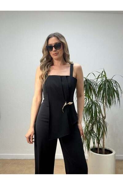 Düşes Butik LALE BROŞLU ŞIK TULUM 60024-36 - Siyah