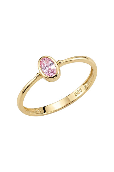 H.M Hakan Mücevherat Oval Pembe Taşlı 14 Ayar Altın Yüzük 1,12 Gram