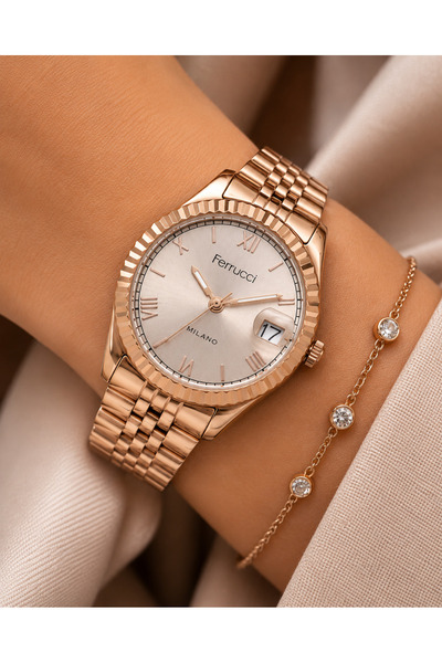 Ferrucci Women's Wristwatch with Steel Band, Rose Gold Color with Calendar, C...