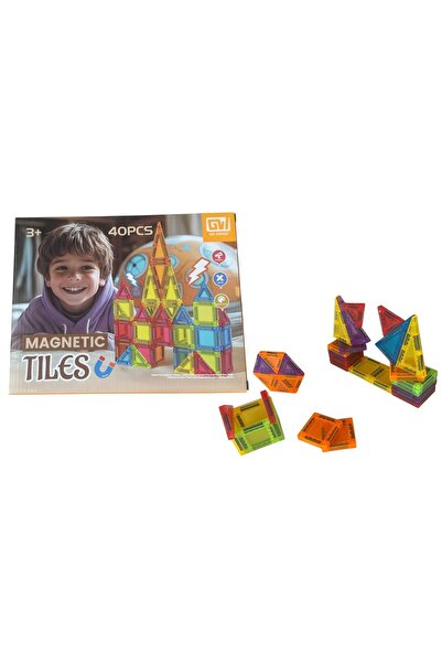 OEM Set Magnetic Tiles 40 piese – joc educativ magnetic de construcție pentru...