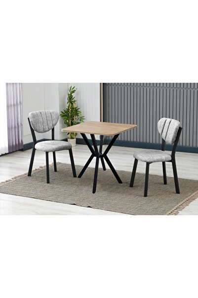 Vivense ELİS MUTFAK MASA TAKIMI, 2 SANDALYE, CEVİZ, 70X70 CM, GRİ