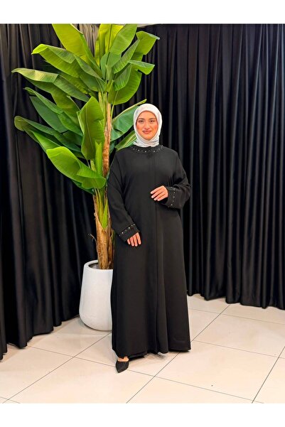 Butik büyük beden Battal Ferace with Pearl Collar and Sleeves