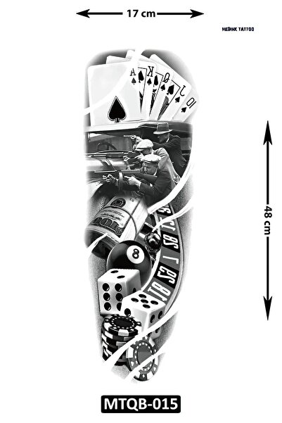 Attach MTQB-015 POKER VE ZAR DESEN GEÇİCİ KOL DÖVMESİ-TATTO