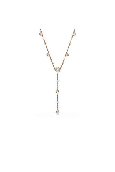 Swarovski Imber Y-Kolye, Yuvarlak kesim, Beyaz, 18k pembe altın rengi yüzey