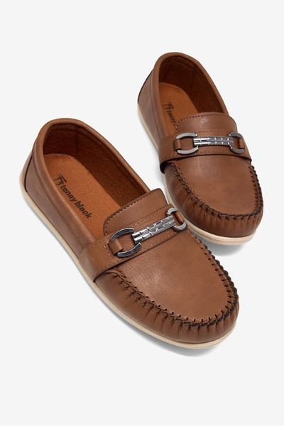 Tonny Black Boy's Tan Thermo Sole Metal Buckle Loafer