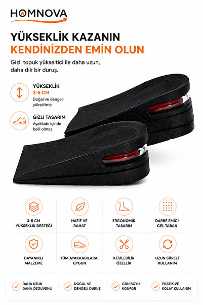 Homnova 5 Cm Boy Uzatıcı Silikon Tabanlık Gizli Topuk 1 Çift Gizli Topuk buny...