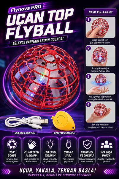 indirimsevinci Flynova PRO Uçan Top Flyball LED Işıklı Sensörlü Akıllı Drone ...