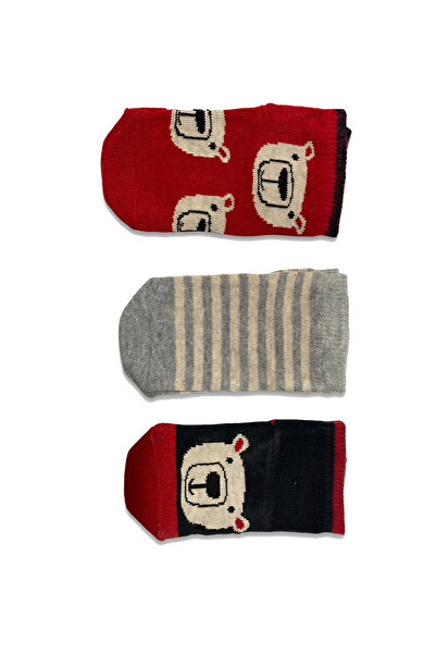 OBJE Boy's Teddy Bear Pattern 3-Piece Socks