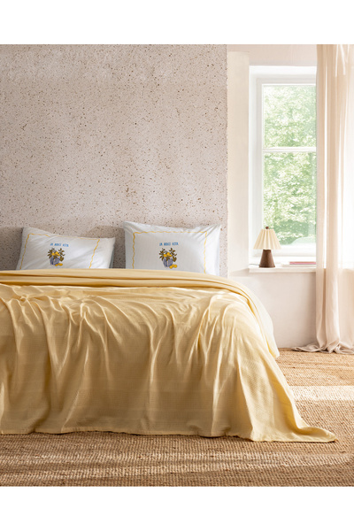 Madame Coco Mathilda King Size 100% Cotton Karde Plain Pique Set - Yellow